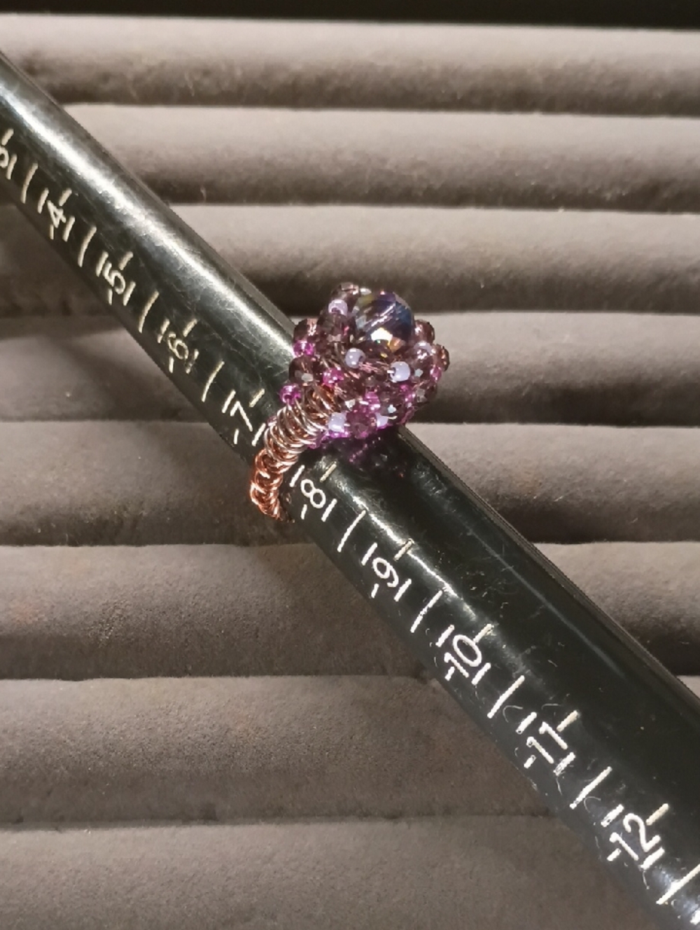 Handcrafted Pink Crystal Cluster Wire-Wrap Ring